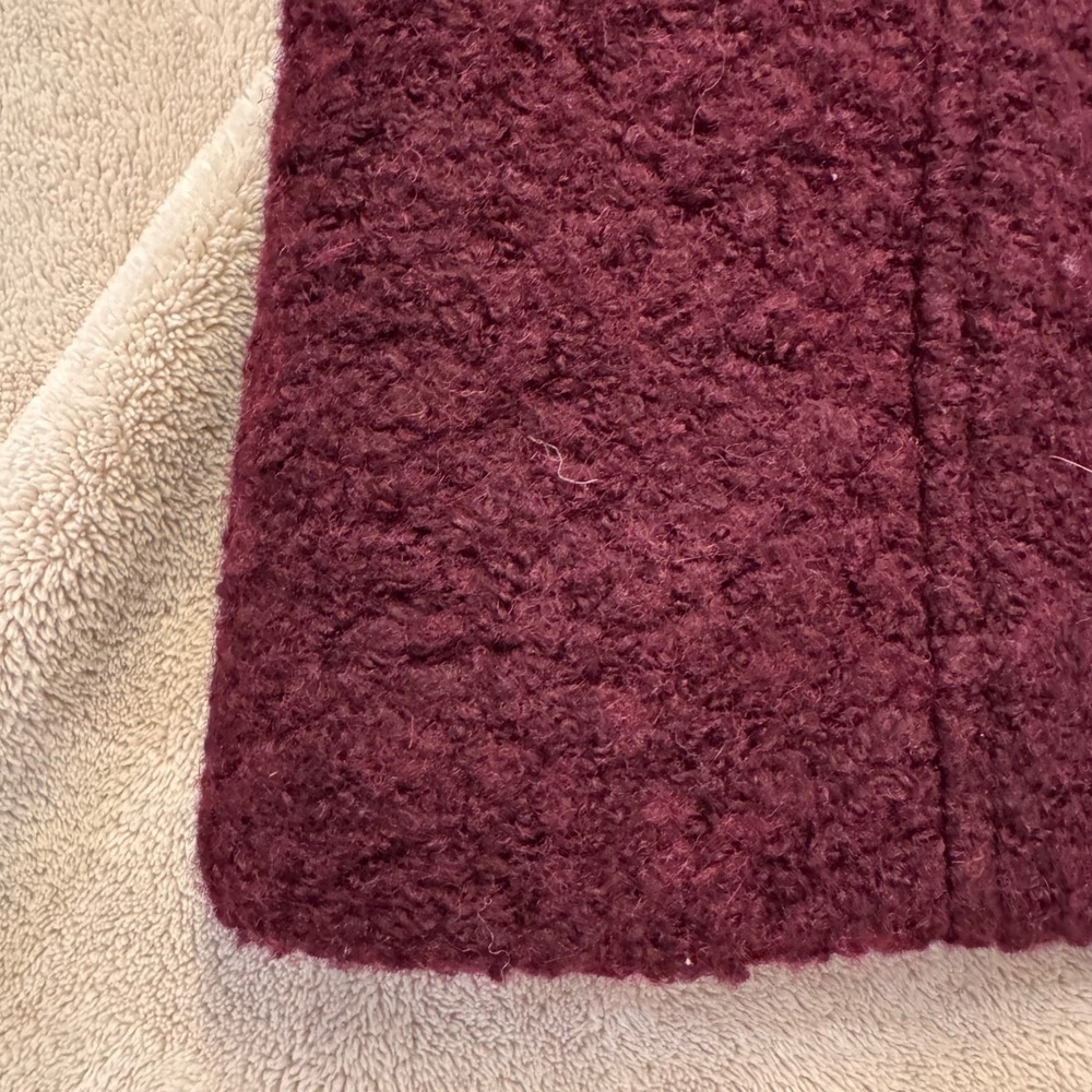 LOFT Burgundy Boucle Long Coat Gold Hardware Funnel Neck Fall Jacket SZ L - Picture 14 of 14